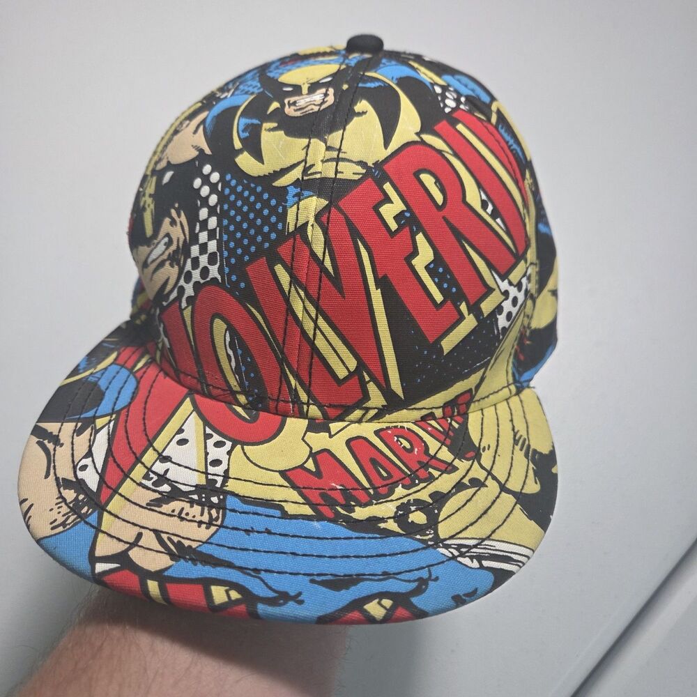 Marvel Comics Wolverine Hat Fitted L/XL All Over Print Retro Comic Fitted Cap